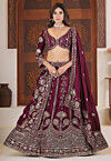 Embroidered Chinon Chiffon Lehenga in Wine