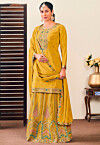 Embroidered Chinon Chiffon Lehenga in Yellow