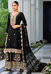 Embroidered Chinon Chiffon Pakistani Suit in Black