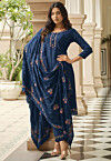 Embroidered Chinon Chiffon Pakistani Suit in Navy Blue