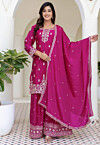 Embroidered Chinon Chiffon Pakistani Suit in Fuchsia