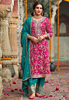 Embroidered Chinon Chiffon Pakistani Suit in Fuchsia