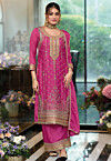Embroidered Chinon Chiffon Pakistani Suit in Fuchsia