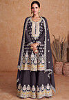 Embroidered Chinon Chiffon Pakistani Suit in Grey