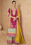 Embroidered Chinon Chiffon Pakistani Suit in Pink and Yellow