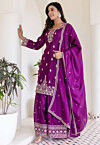Embroidered Chinon Chiffon Pakistani Suit in Purple