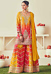 Embroidered Chinon Chiffon Pakistani Suit in Shaded Yellow and Pink