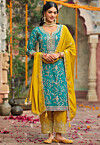Embroidered Chinon Chiffon Pakistani Suit in Turquoise