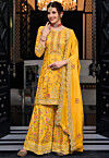 Embroidered Chinon Chiffon Pakistani Suit in Yellow