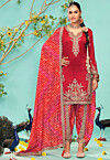 Embroidered Chinon Chiffon Punjabi Suit in Red