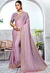 Embroidered Chinon Chiffon Saree in Light Purple