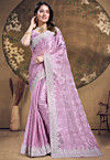 Embroidered Chinon Chiffon Scalloped Saree in Light Purple