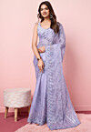 Embroidered Chinon Chiffon Scalloped Saree in Light Purple