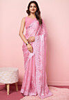 Embroidered Chinon Chiffon Scalloped Saree in Pink