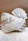 Embroidered Chinon Chiffon Turban in Light Grey