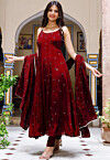 Embroidered Chinon Crepe Anarkali Suit in Maroon