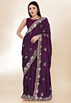 Embroidered Chinon Crepe Scalloped Saree in Wine