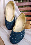 Embroidered Chinon Crepe Women Jutti in Blue