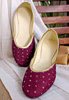 Embroidered Chinon Crepe Women Jutti in Magenta