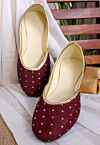 Embroidered Chinon Crepe Women Jutti in Maroon