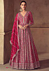 Embroidered Chinon Silk Abaya Style Suit in Fuchsia