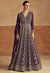 Embroidered Chinon Silk Abaya Style Suit in Purple