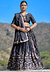 Embroidered Chinon Silk Lehenga in Black