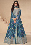 Embroidered Chinon Silk Lehenga in Blue
