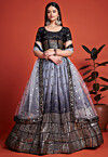 Embroidered Chinon Silk Lehenga in Dark Grey Ombre