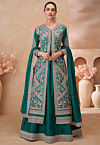 Embroidered Chinon Silk Lehenga in Green