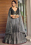 Embroidered Chinon Silk Lehenga in Grey and Black