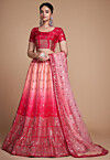 Embroidered Chinon Silk Lehenga in Magenta Ombre