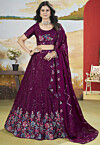 Embroidered Chinon Silk Lehenga in Magenta