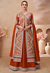 Embroidered Chinon Silk Lehenga in Orange