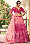 Embroidered Chinon Silk Lehenga in Peach and Pink