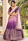 Embroidered Chinon Silk Lehenga in Pink and Purple