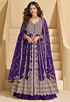 Embroidered Chinon Silk Lehenga in Purple