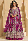 Embroidered Chinon Silk Lehenga in Purple