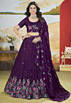 Embroidered Chinon Silk Lehenga in Purple