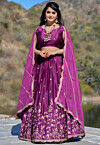 Embroidered Chinon Silk Lehenga in Wine