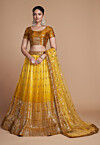 Embroidered Chinon Silk Lehenga in Yellow Ombre