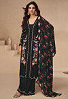 Embroidered Chinon Silk Pakistani Suit in Black