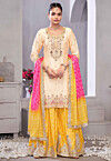Embroidered Chinon Silk Pakistani Suit in Cream