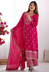 Embroidered Chinon Silk Pakistani Suit in Fuchsia