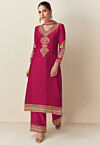 Embroidered Chinon Silk Pakistani Suit in Fuchsia