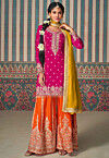 Embroidered Chinon Silk Pakistani Suit in Fuchsia