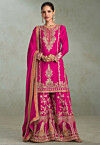 Embroidered Chinon Silk Pakistani Suit in Fuchsia