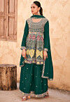 Embroidered Chinon Silk Pakistani Suit in Green