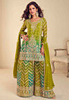 Embroidered Chinon Silk Pakistani Suit in Green