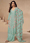 Embroidered Chinon Silk Pakistani Suit in Light Blue